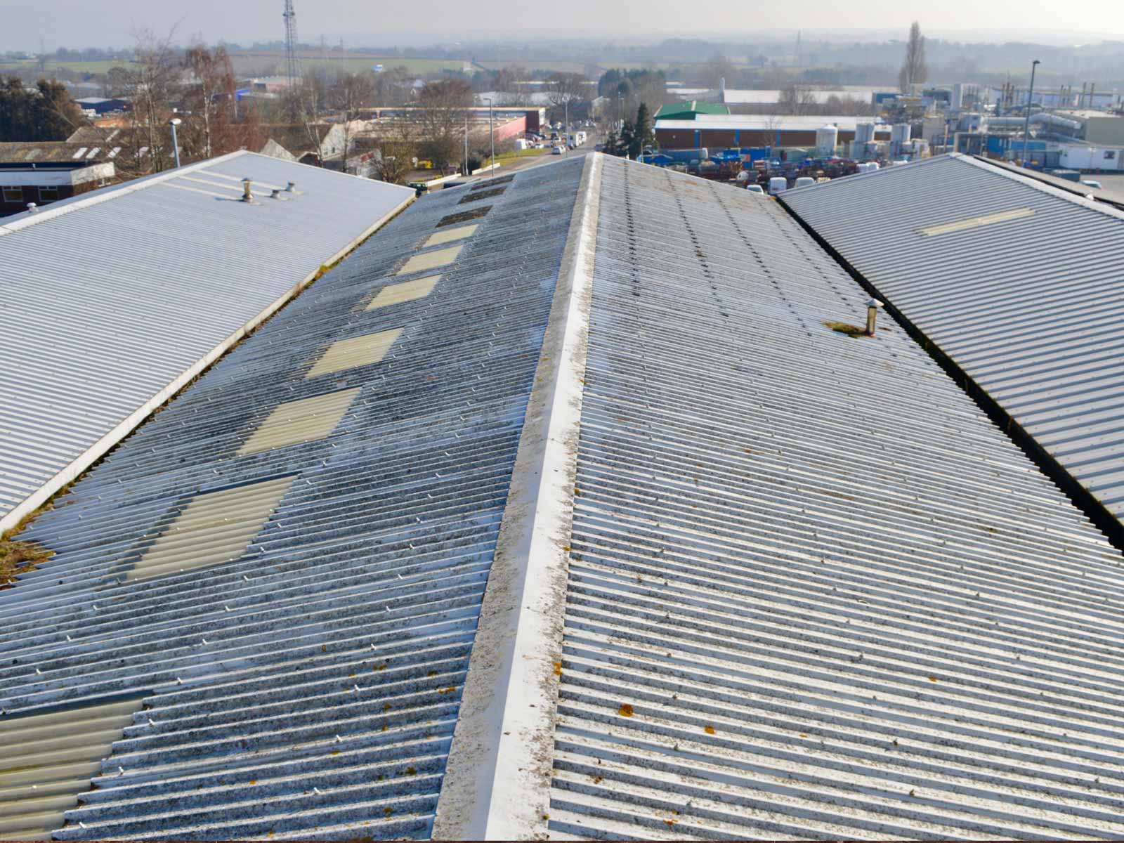 Warehouse roof Exeter, Devon that required a Schedule of Condition from a Chartered Surveyor in order to safeguard prospective tenants against expensive future dilapidation claims on the part of the landlord.